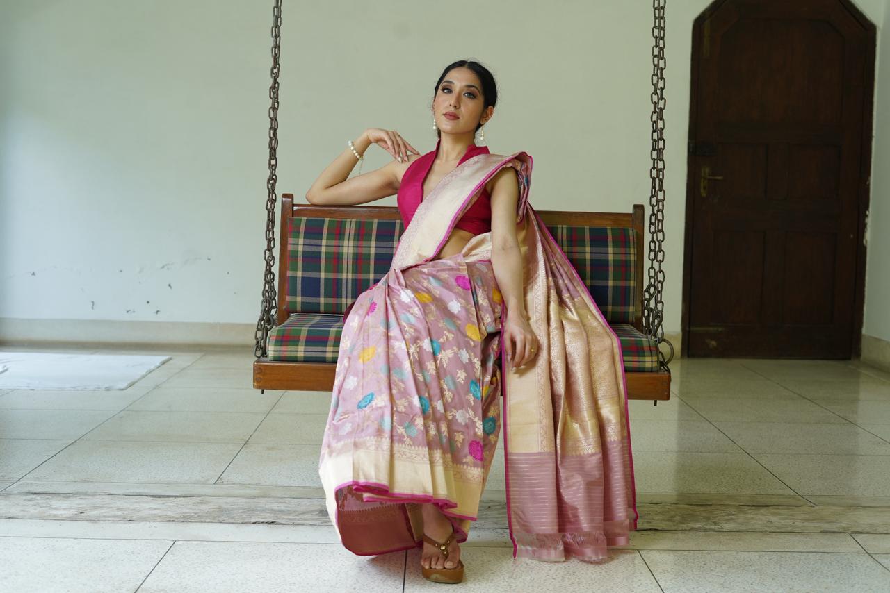 Dusty Rose Pure Katan Silk Banarasi Handloom Saree