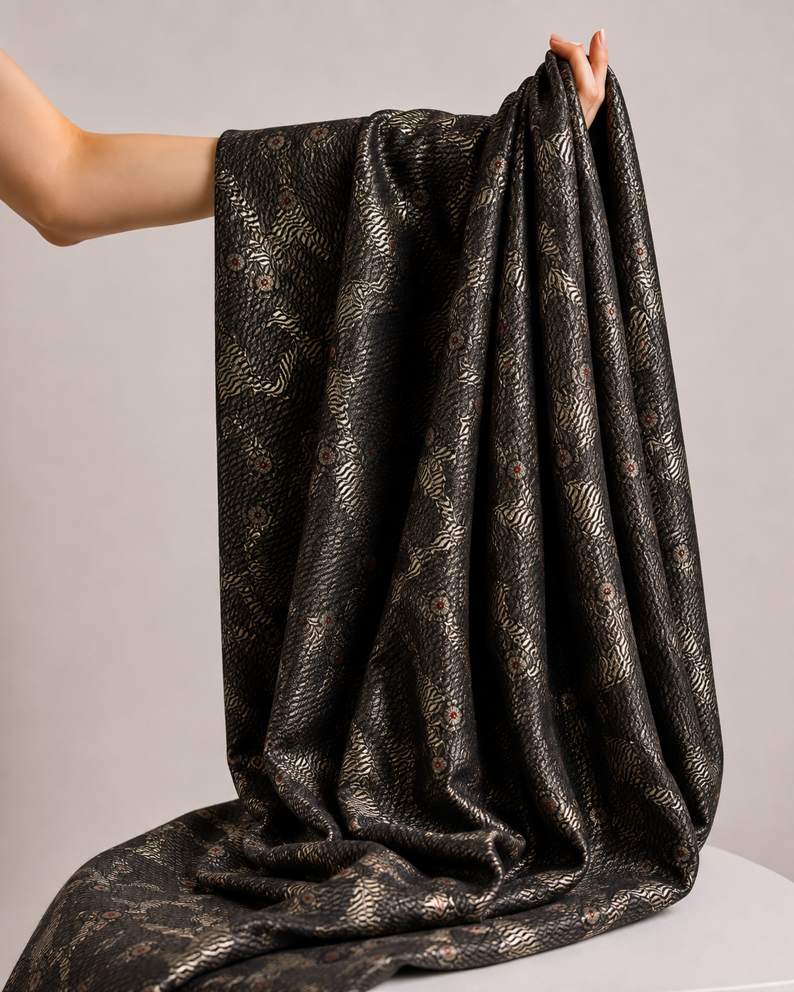Soft Silk Fabric with Abstract Woven Motifs