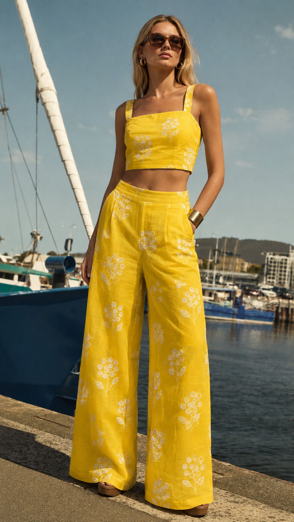 Yellow Mul Fabric With White Appliqué Work