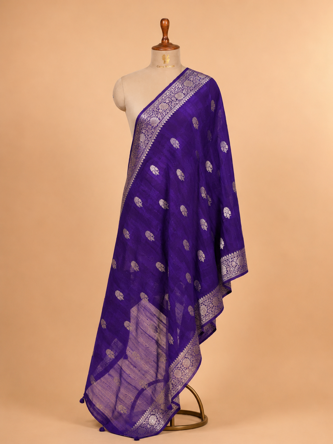 Royal Purple Banarasi Raw Silk Dupatta with Gold Zari Floral Bootis