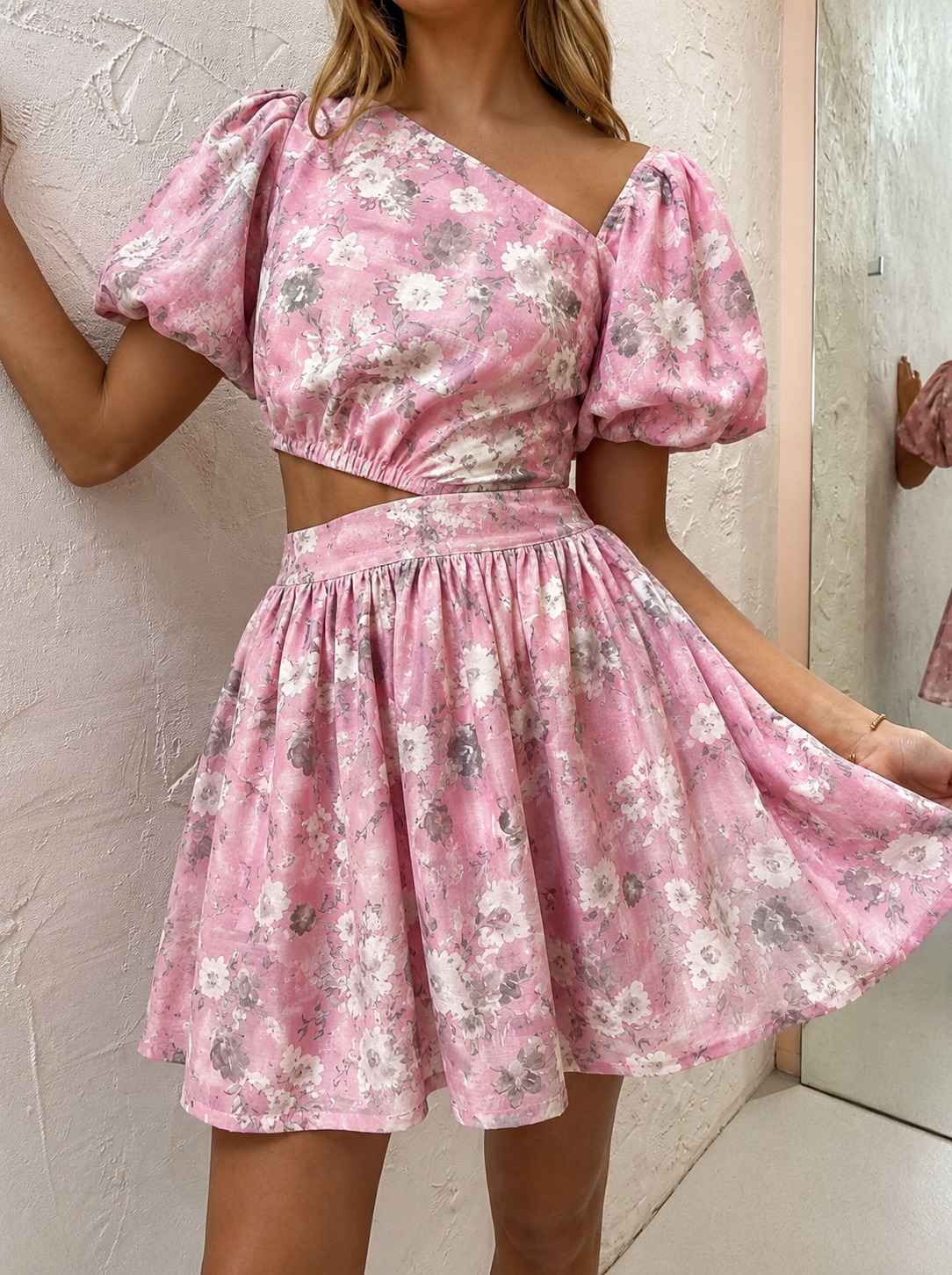 Rose Pink Printed Mul Fabric
