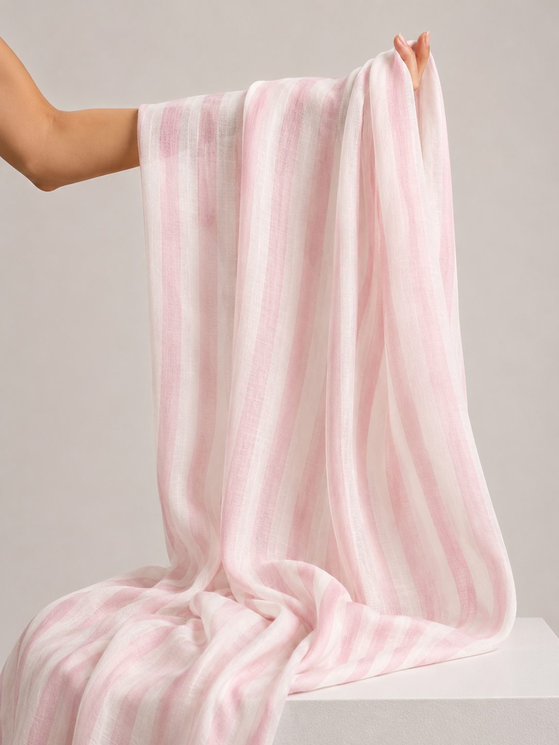 Pink & Ivory Striped Mul Prints Fabric