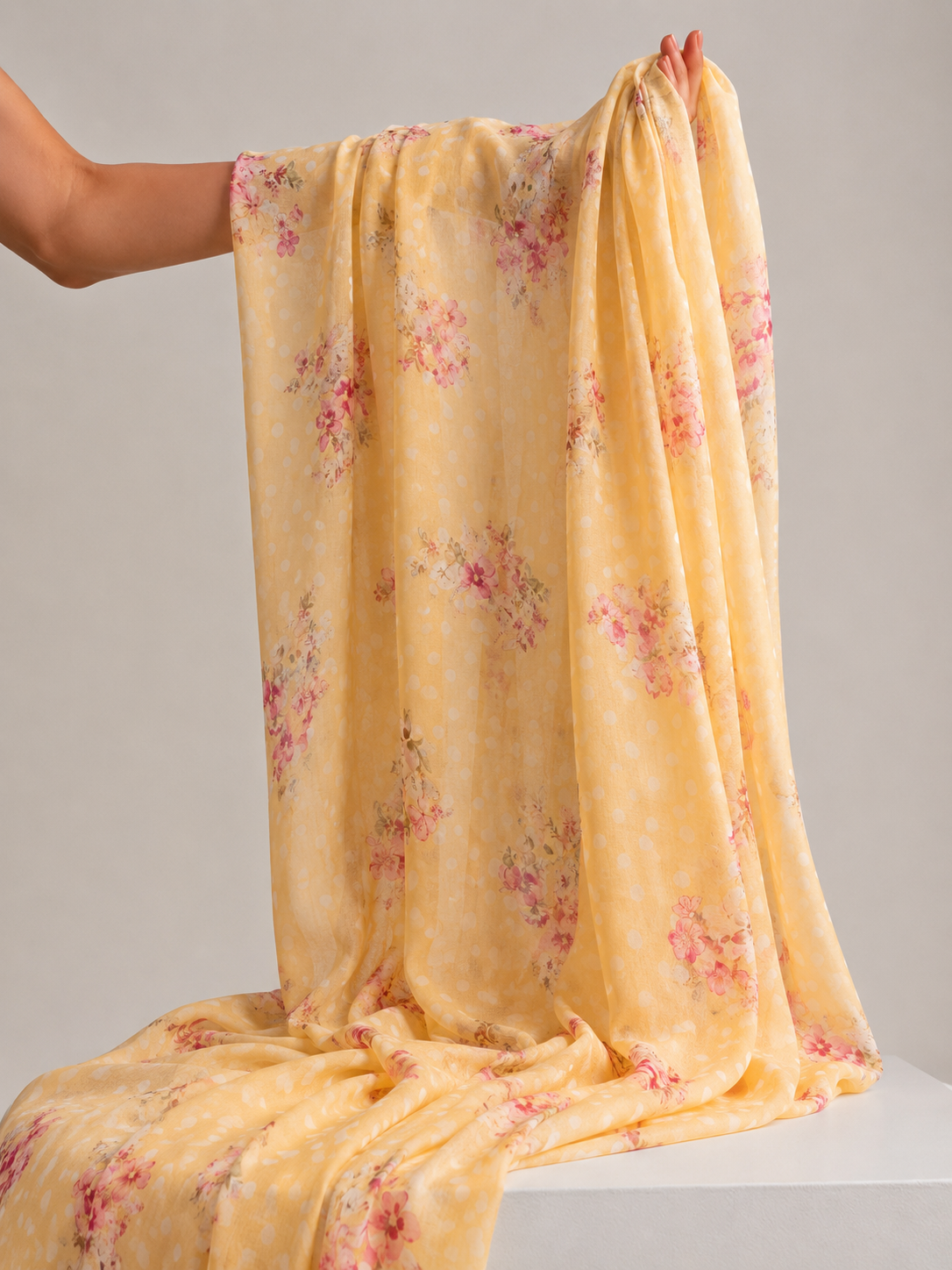 Honey Yellow Printed Mul Fabric