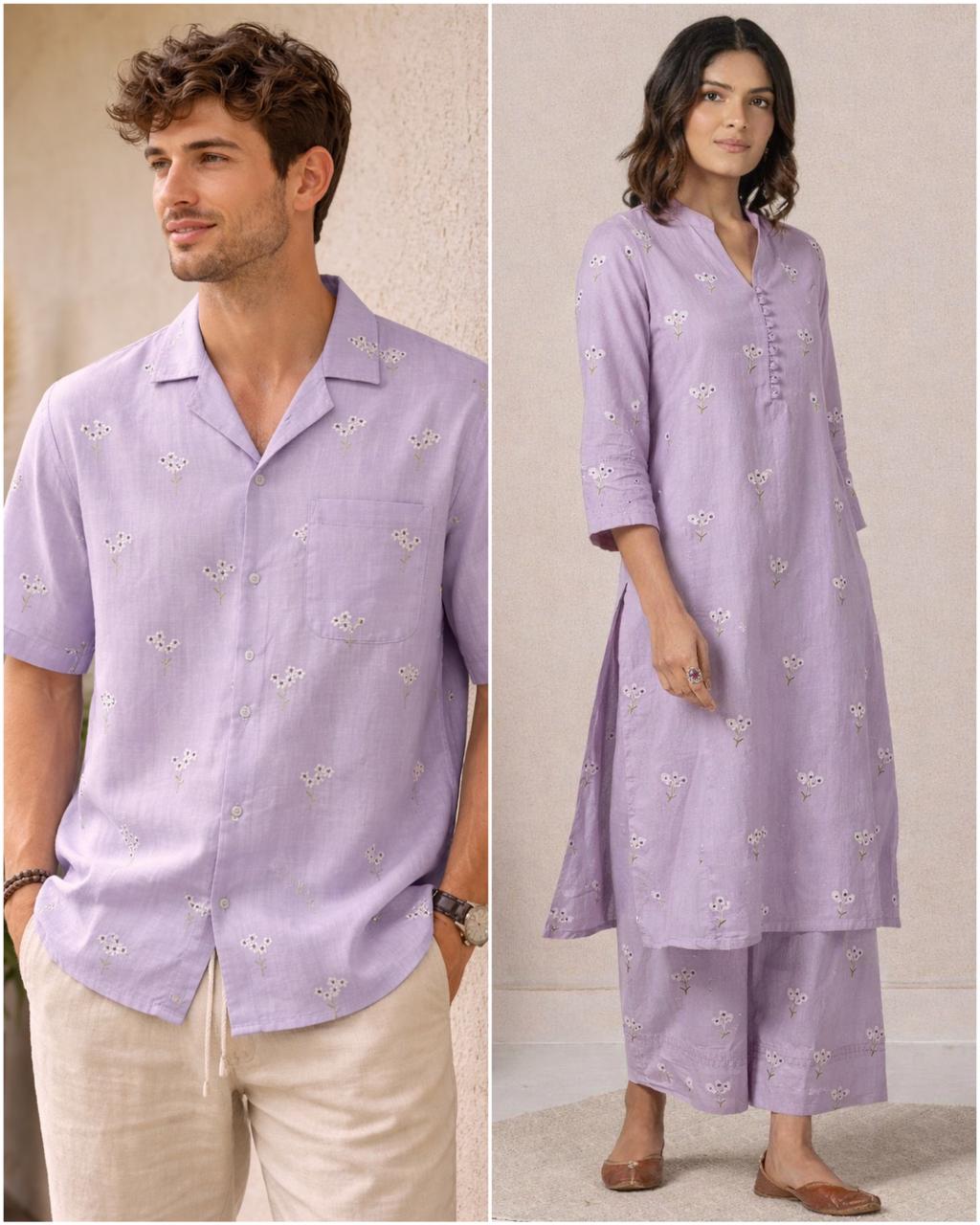 Lavender Mul Fabric with Floral Embroidered Motif
