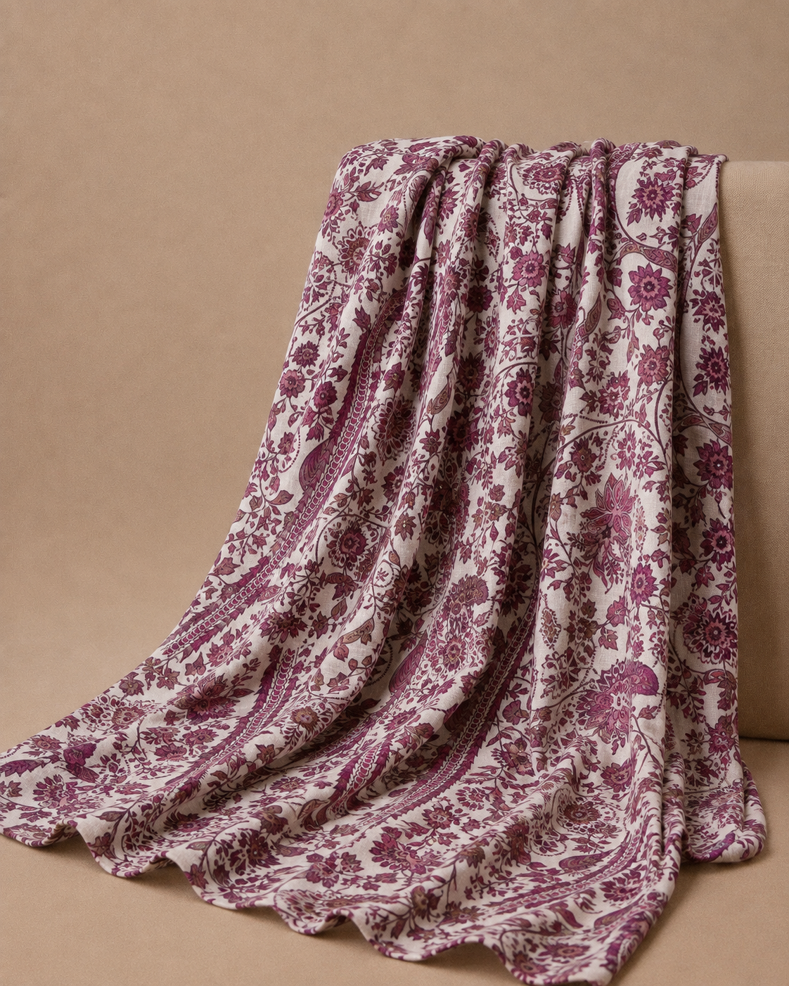 Ivory Tussar Kalamkari Printed Fabric