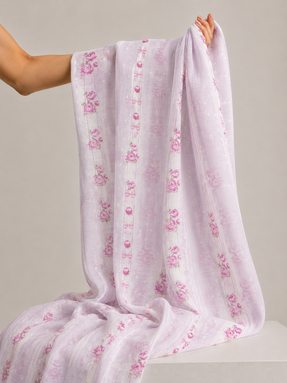 Pastel Lavender Mul Floral Prints Fabric