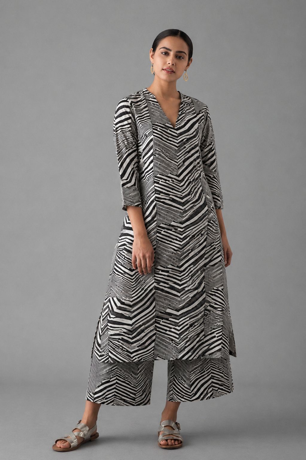 Chanderi Silk Fabric With Chevron Hand Block Print
