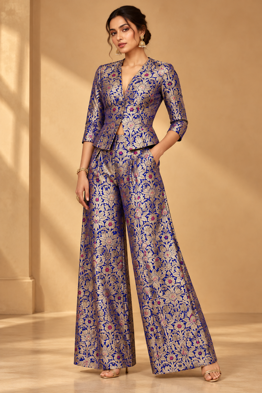 Blue Banarasi Pure Katan Silk Fabric