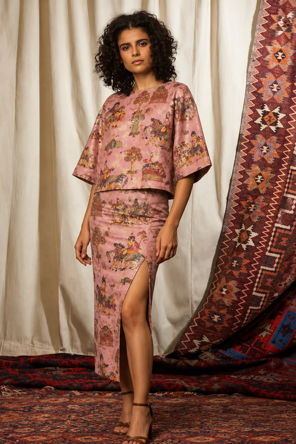Dusty Mauve Pure Soft Silk Fabric With Pichhwai Pattern