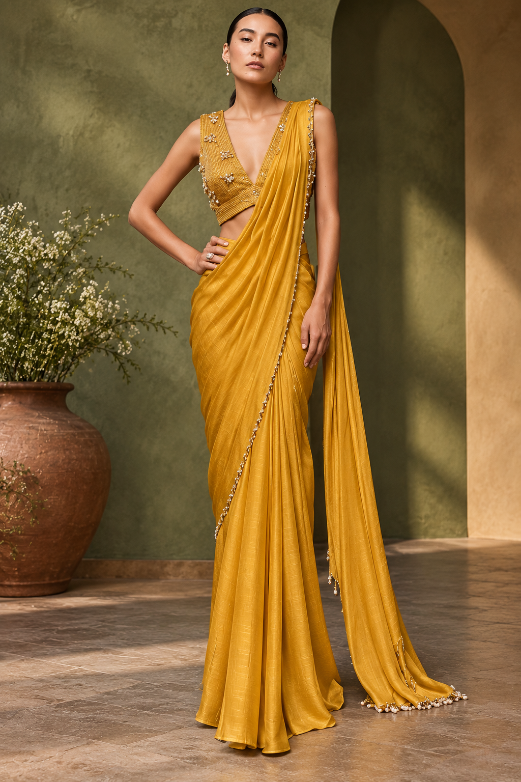 Mustard Plain Pure Chiniya Silk Fabric