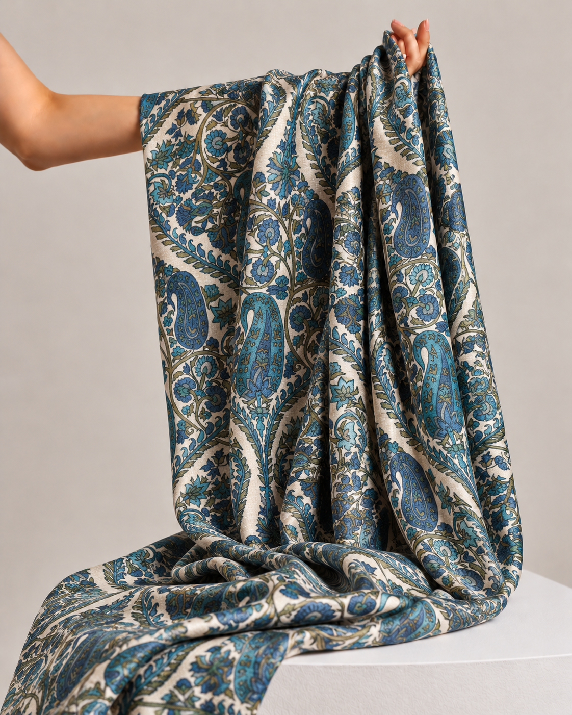 Ivory Tussar Kalamkari Printed Fabric
