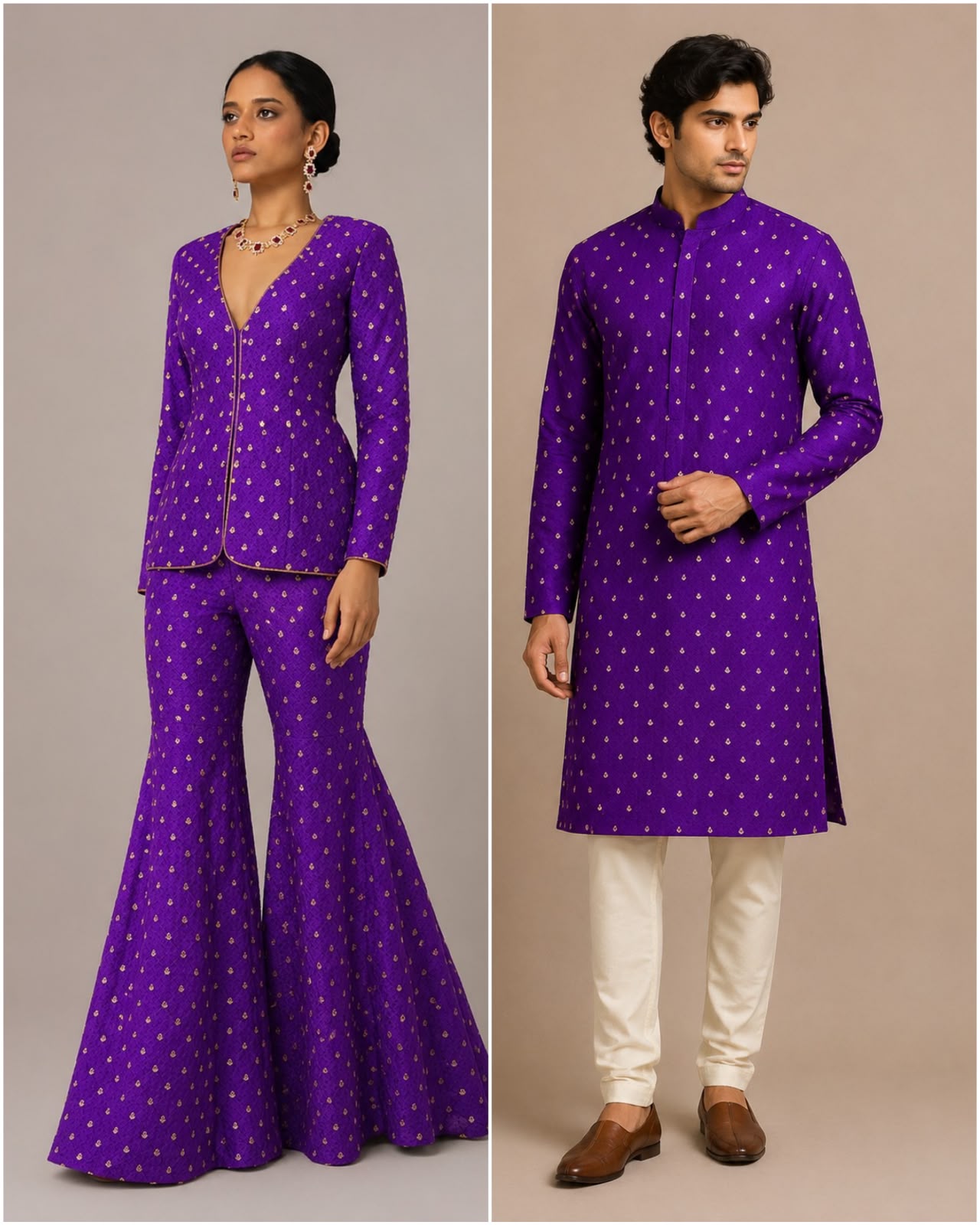 Royal Purple Soft Silk Fabric with Meenakari Zari Floral Bootis