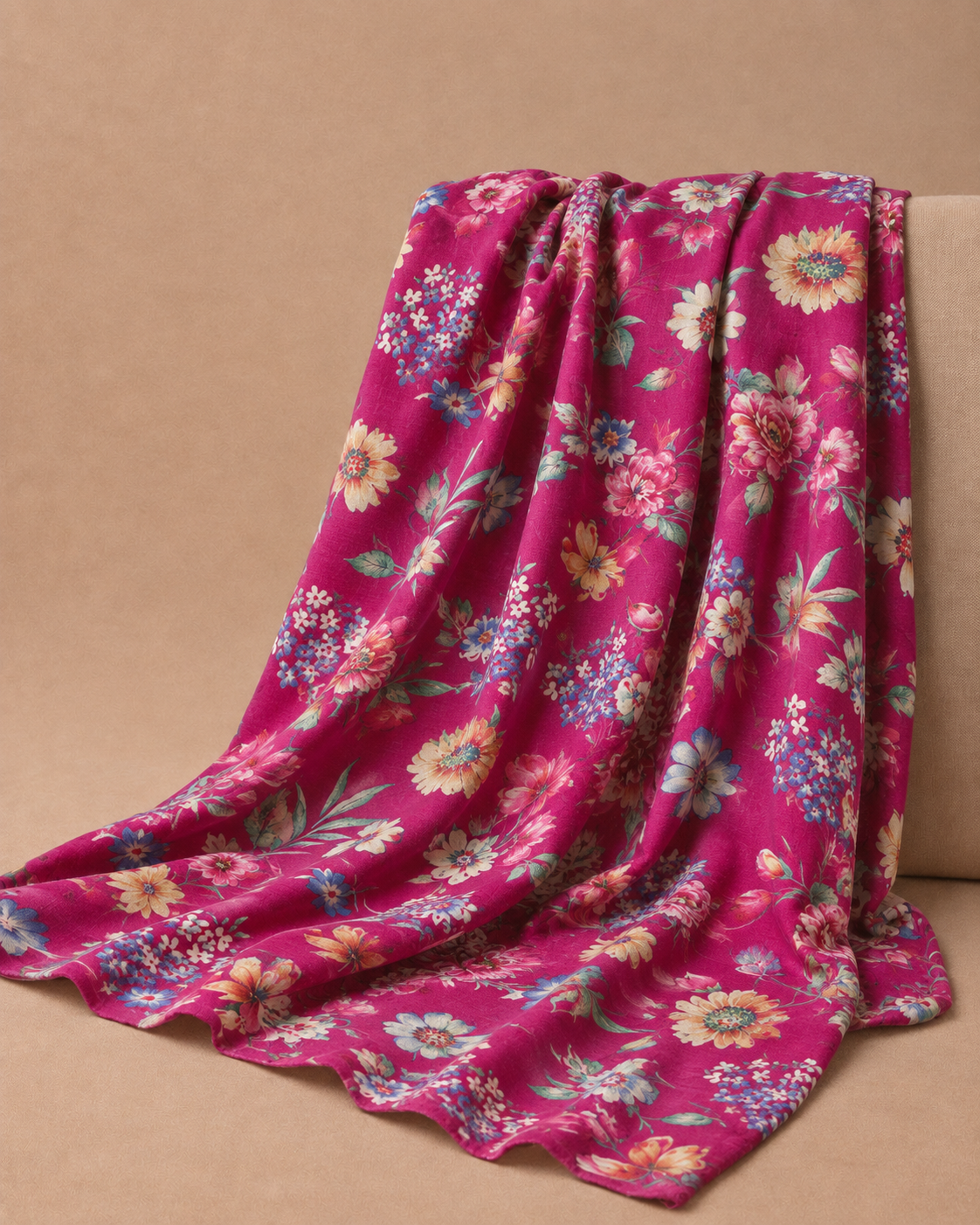 Magenta Tussar Kalamkari Printed Fabric