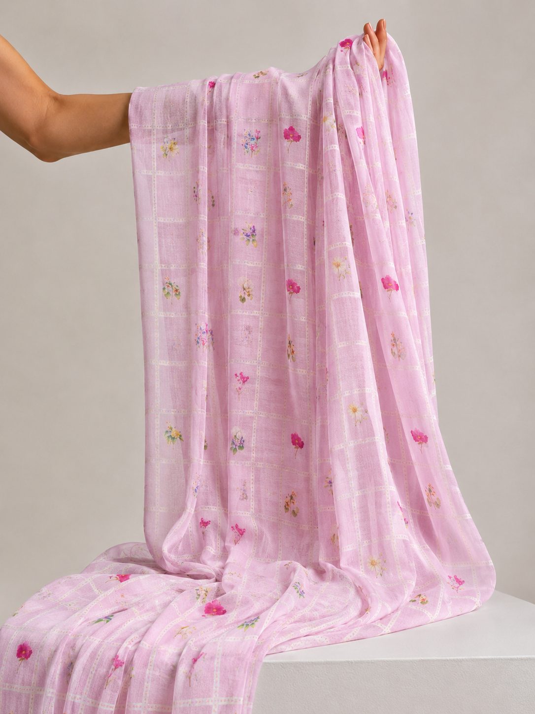 Pastel Pink Printed Mul Fabric