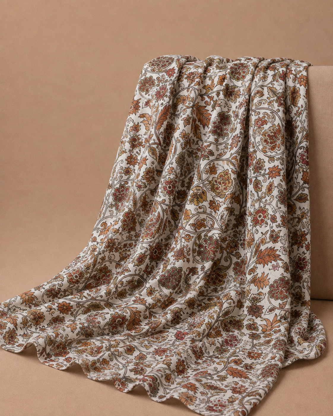 Ivory Tussar Kalamkari Printed Fabric