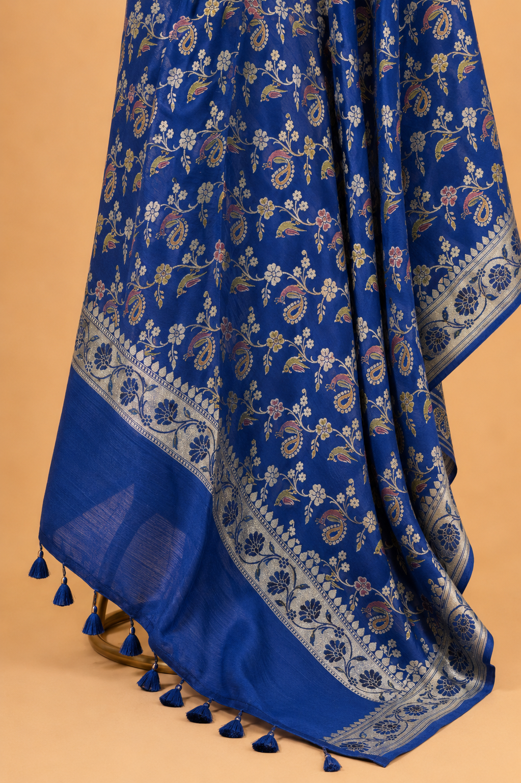 Hand Brush-Dyed Moonga Silk Dupatta with Floral Motifs