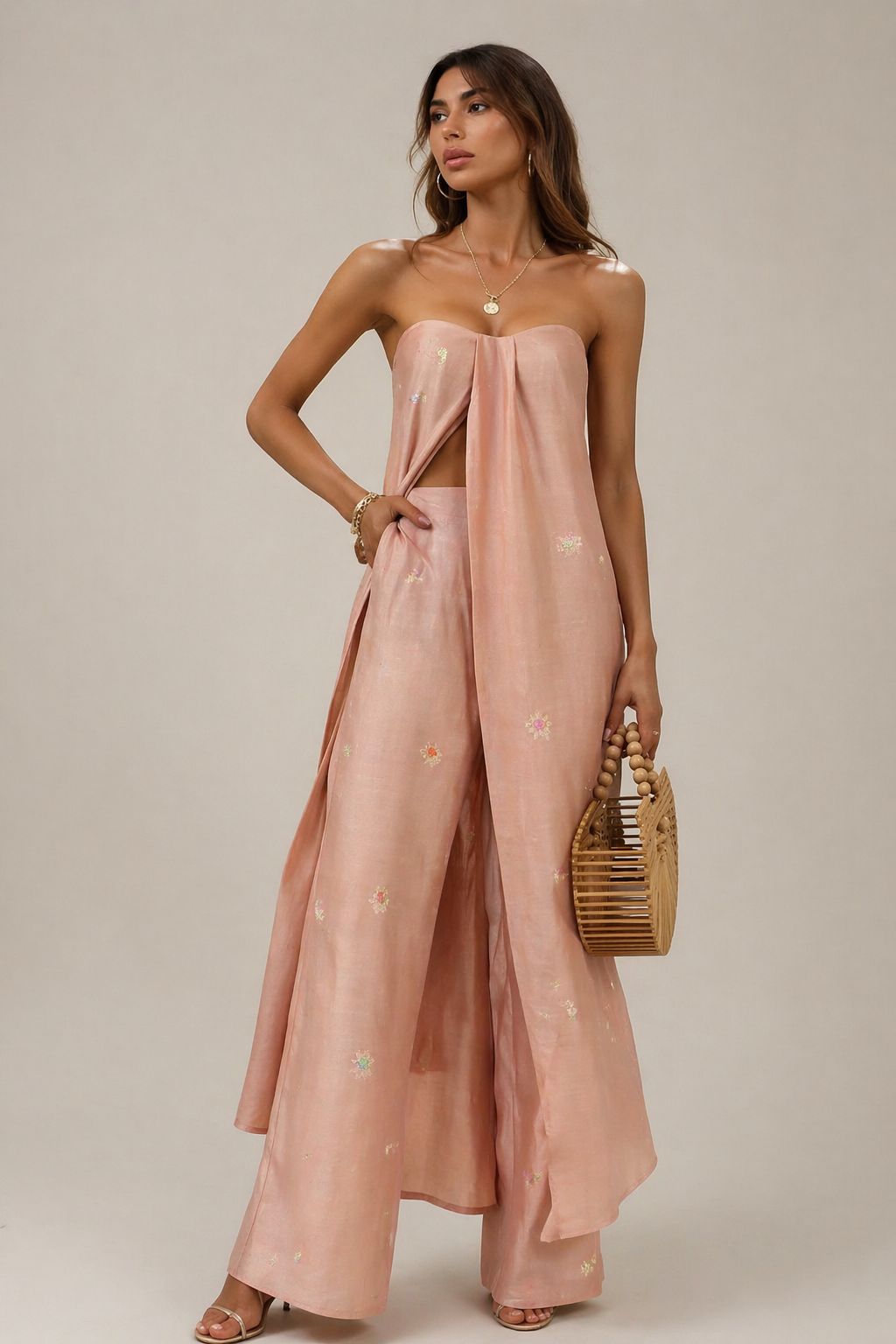 Light Brown Premium Cotton Fabric With Floral Motif