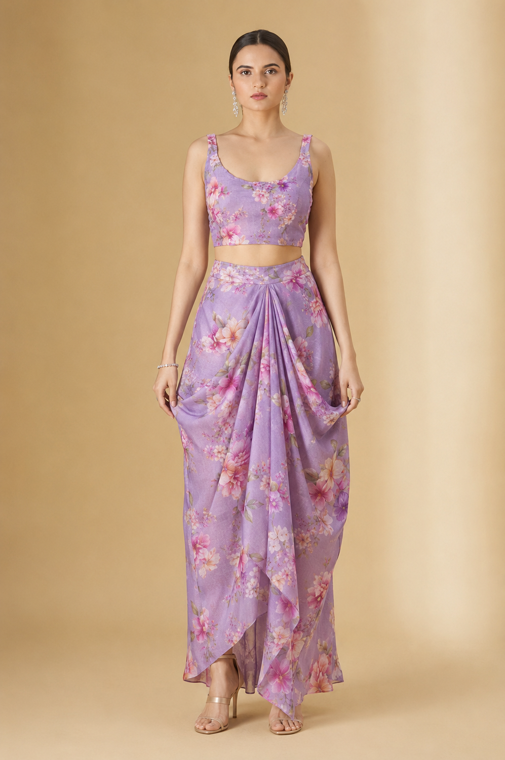 Lavender Purple Mul Floral Prints Fabric
