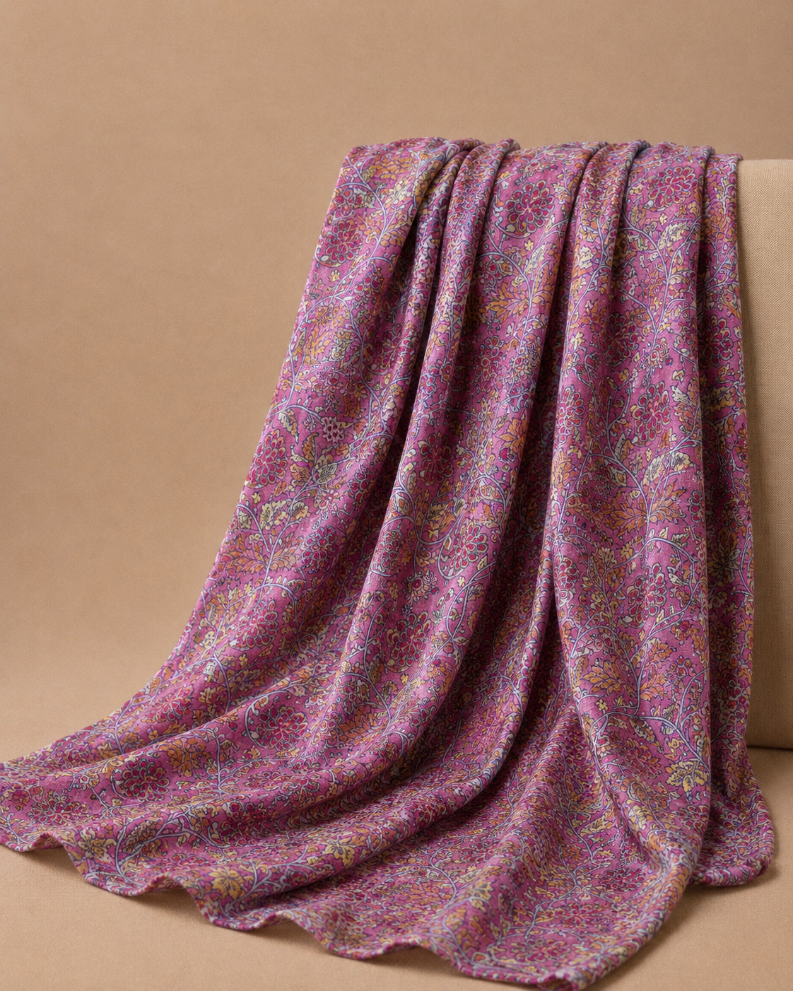 Pink Lilac Tussar Kalamkari Printed Fabric