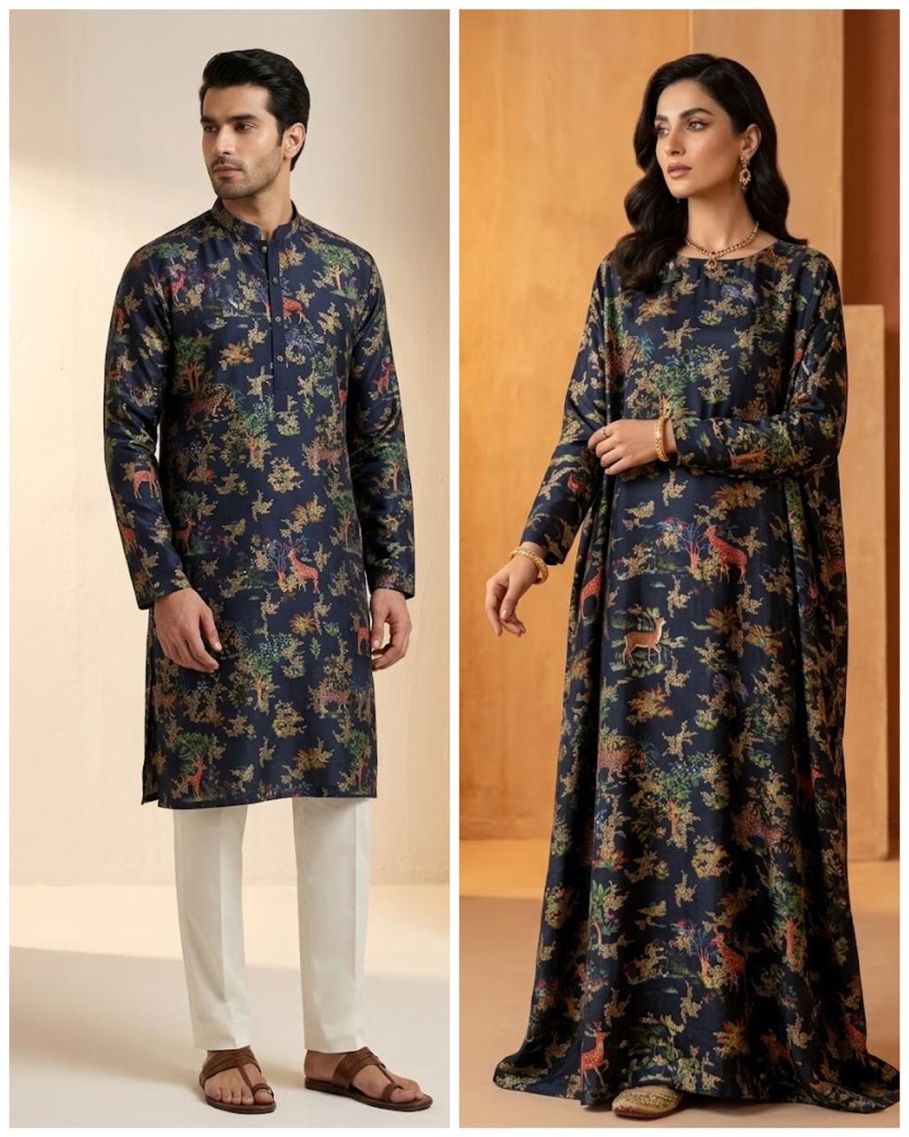 Black Pure Soft Silk Fabric With Pichhwai Jungle Pattern