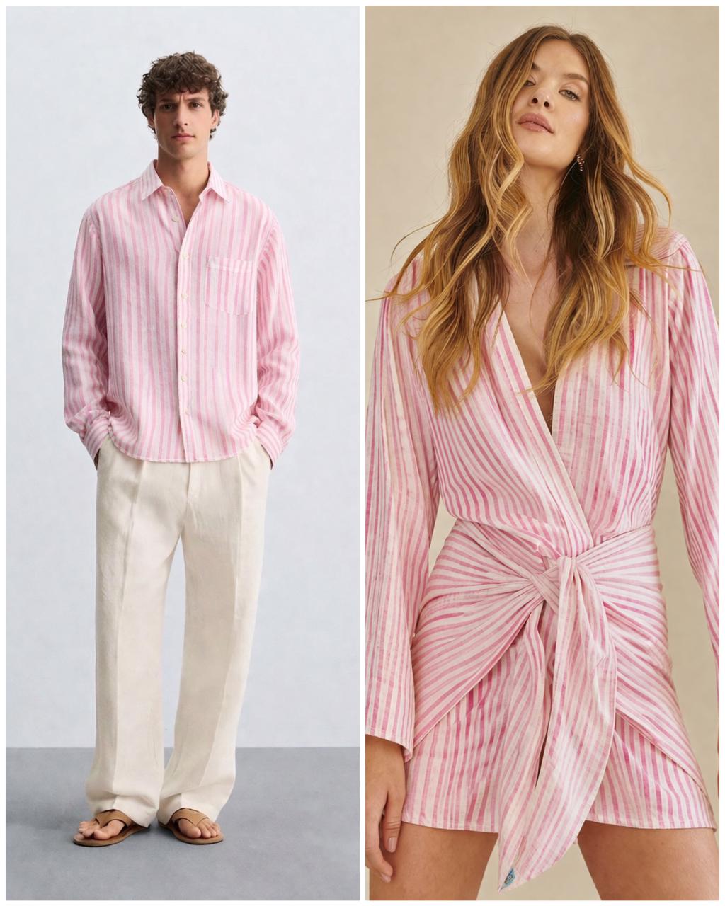 Pink Striped Print Mul Cotton Fabric