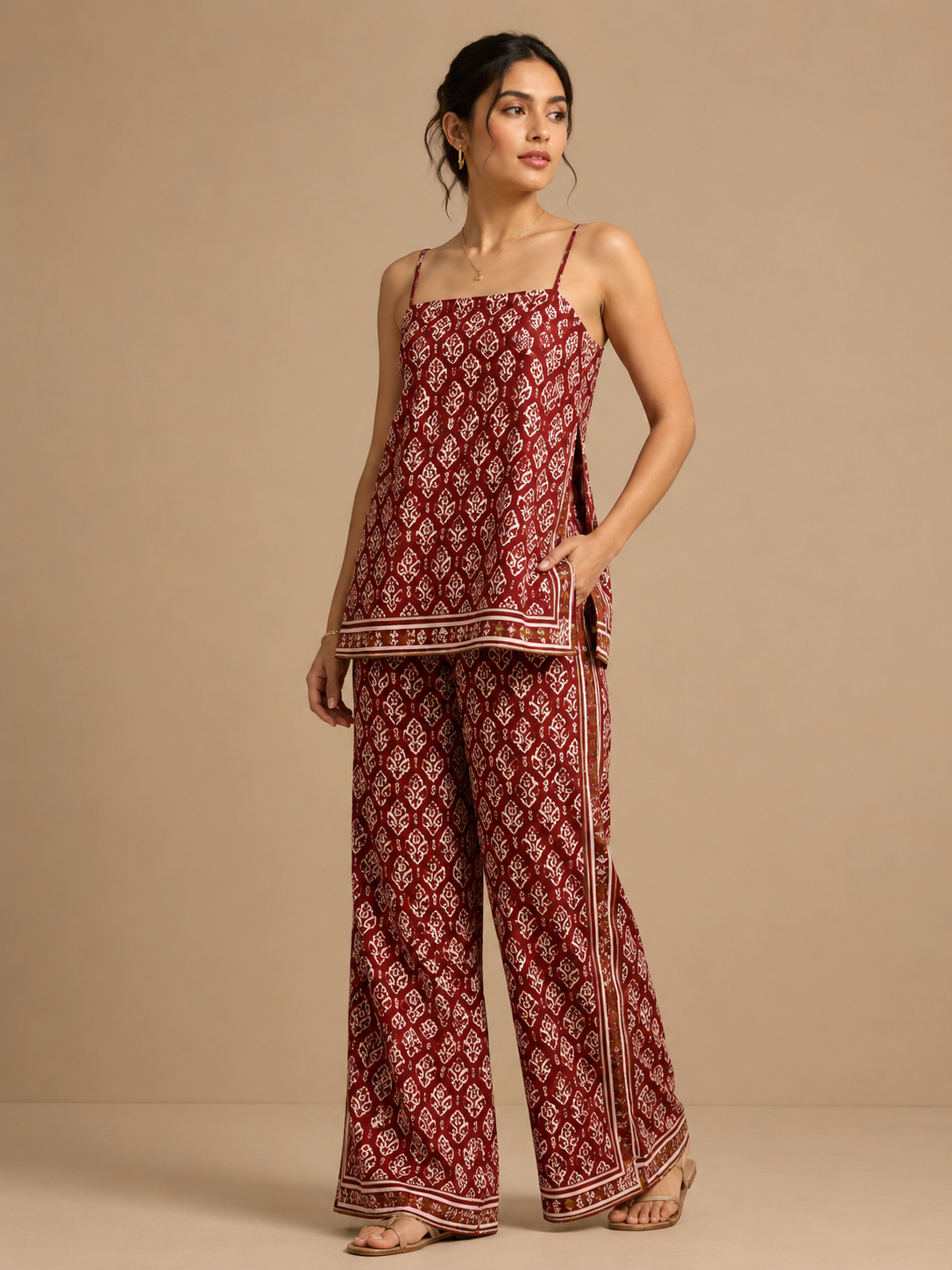 Pure Chanderi Silk Fabric With Red Hand Block Prints