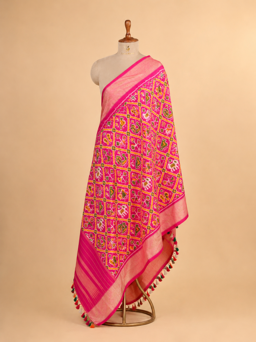 Bright Pink Banarasi Katan Silk Ikkat Dupatta
