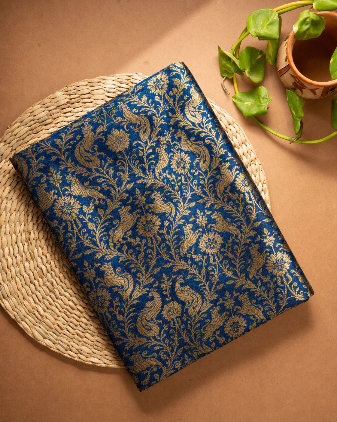 Royal Blue Shikarghah Katan Silk Handloom Fabric