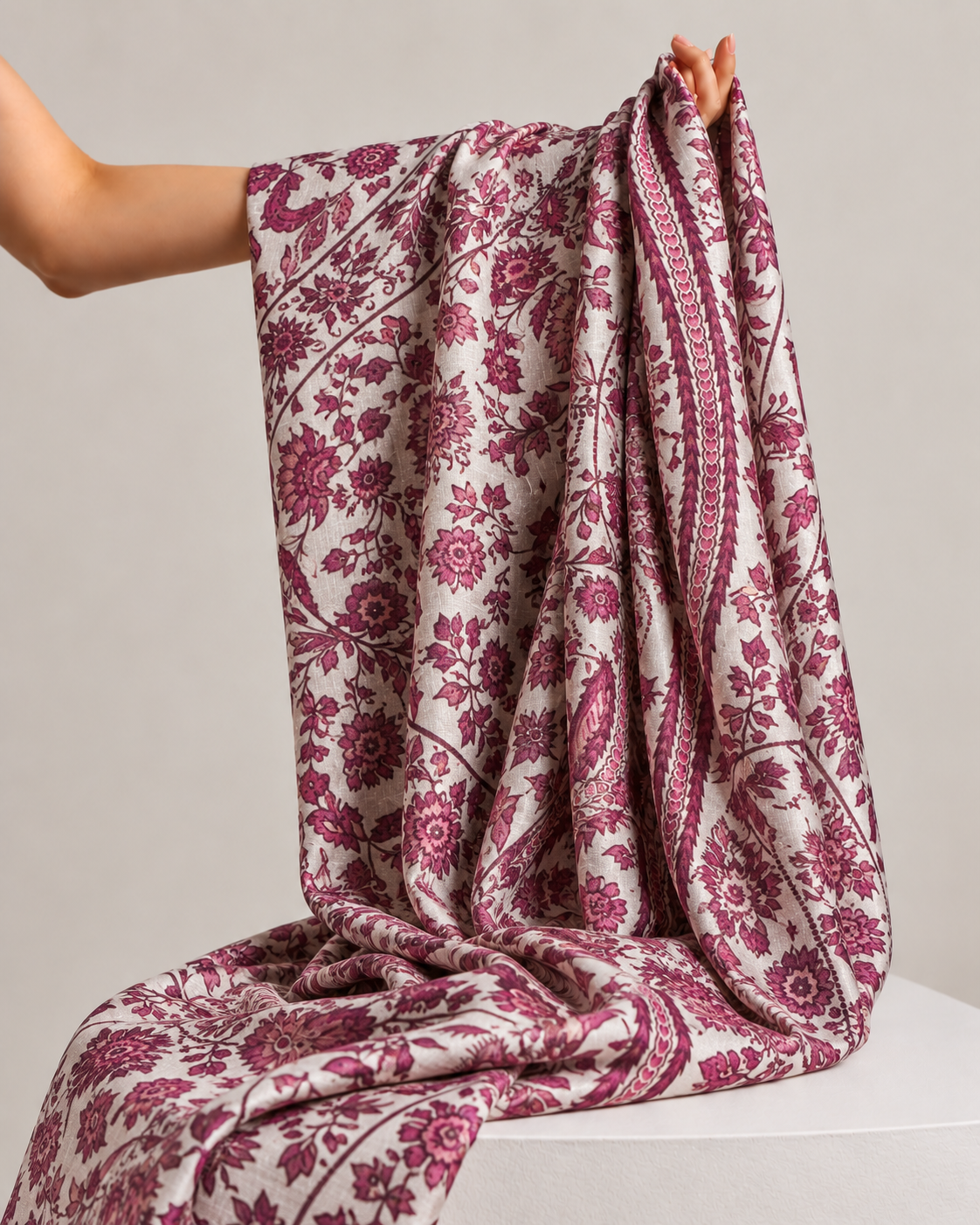 Ivory Tussar Kalamkari Printed Fabric