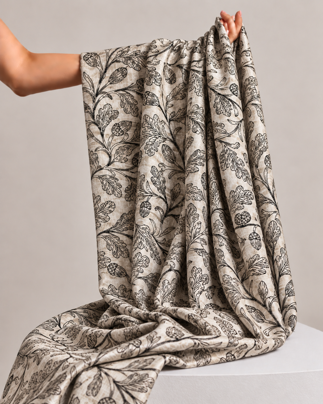 Ivory-Beige Pure Tussar Natural Floral Embroidered Fabric