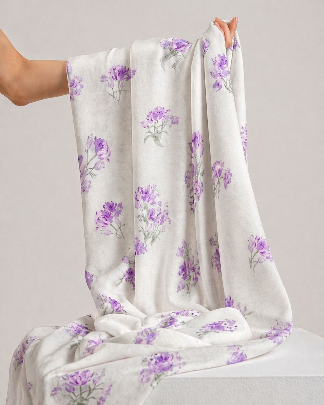 Purple Floral Printed Mul Cotton Fabric