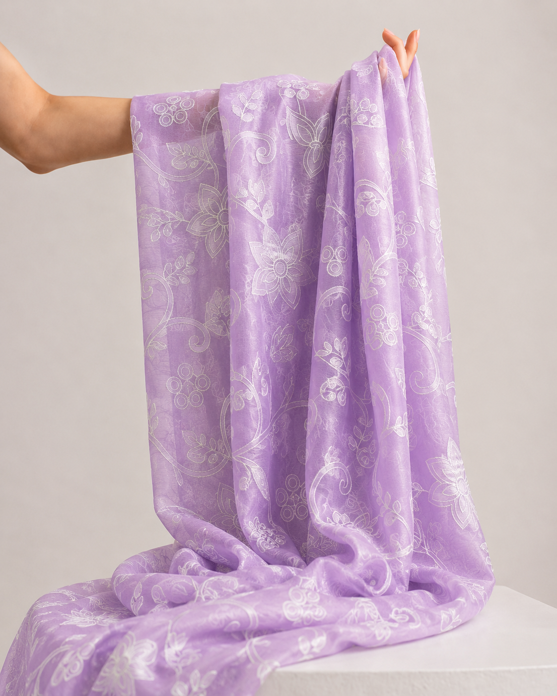 Lavender Mul with White Appliqué Work