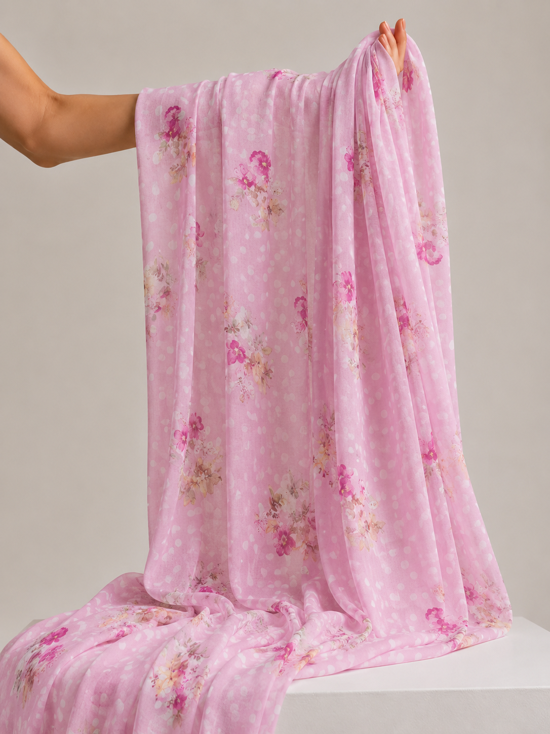 Powder Pink Printed Mul Fabric