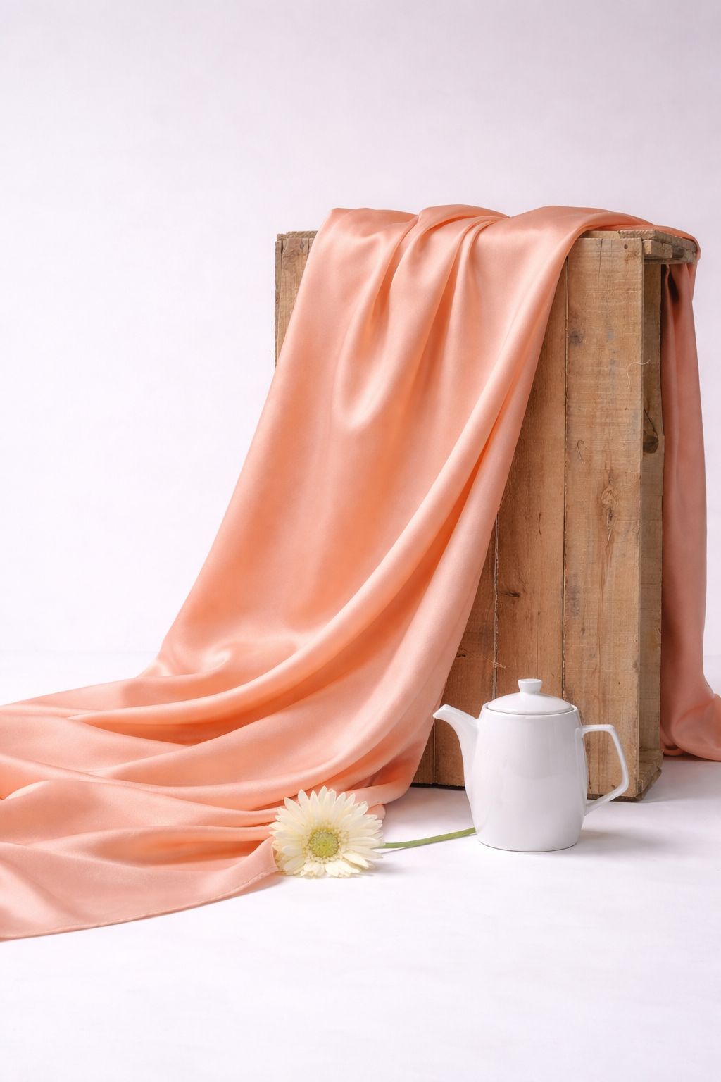 Peach Plain Pure Muslin Silk Fabric