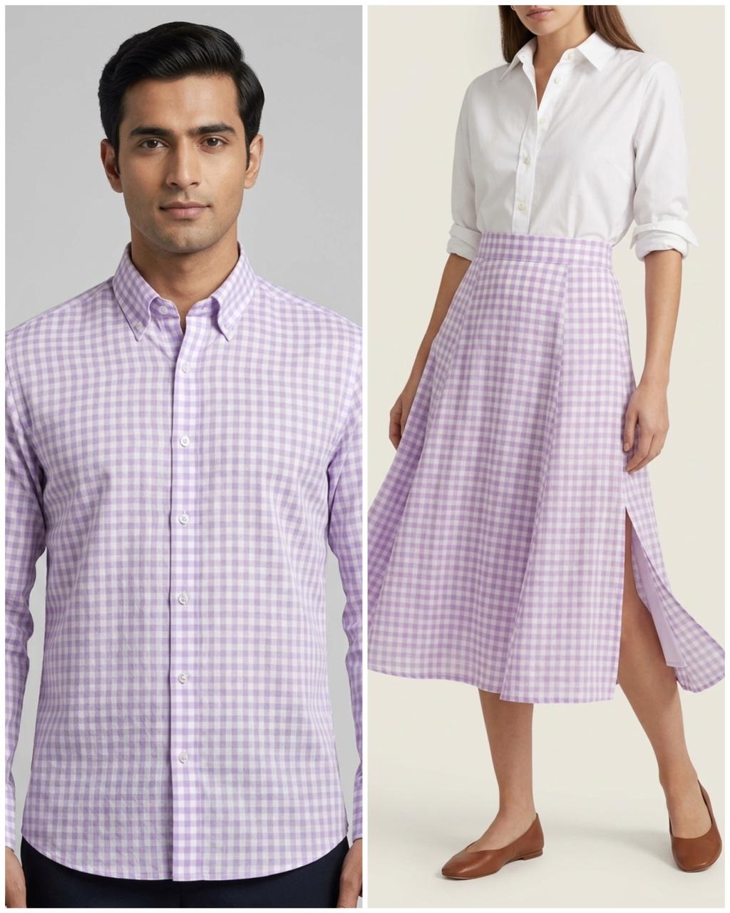 Lavender Mul Cotton Fabric With Checkered Pattern
