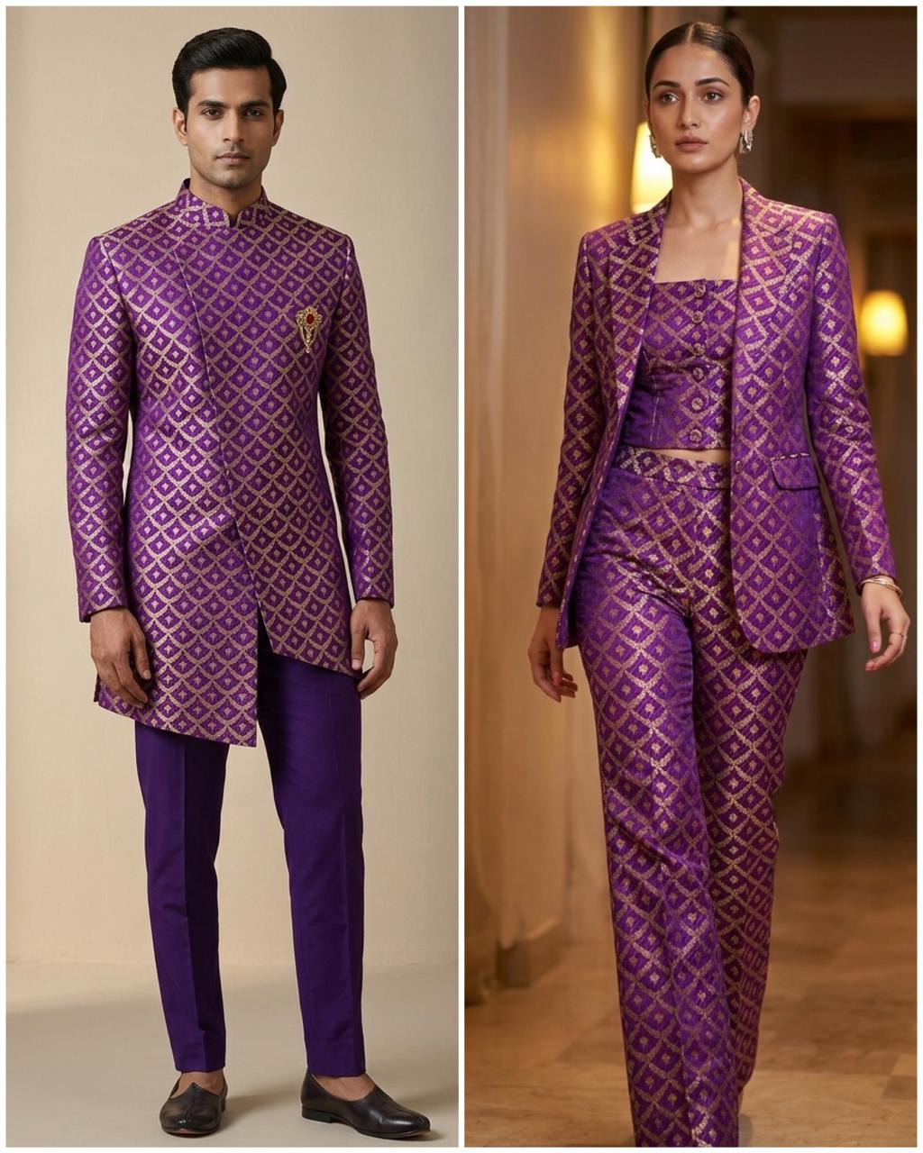 Purple Meenakari Brocade Katan Silk Handloom Fabric