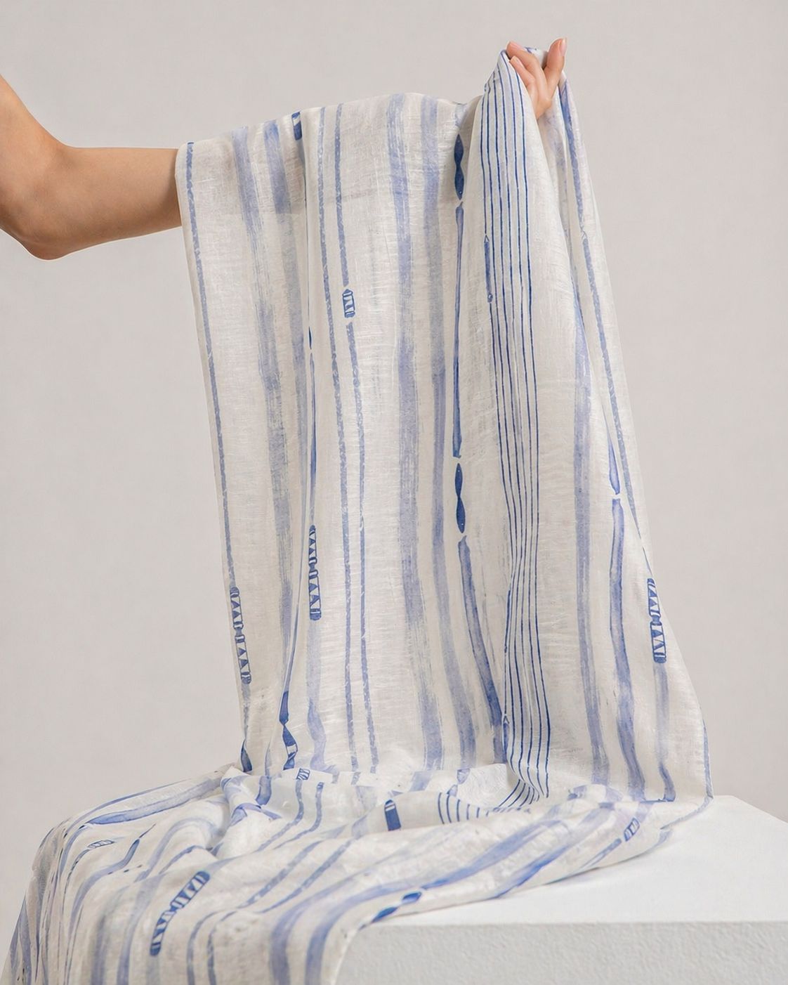 Blue Vertical Print Mul Cotton Fabric