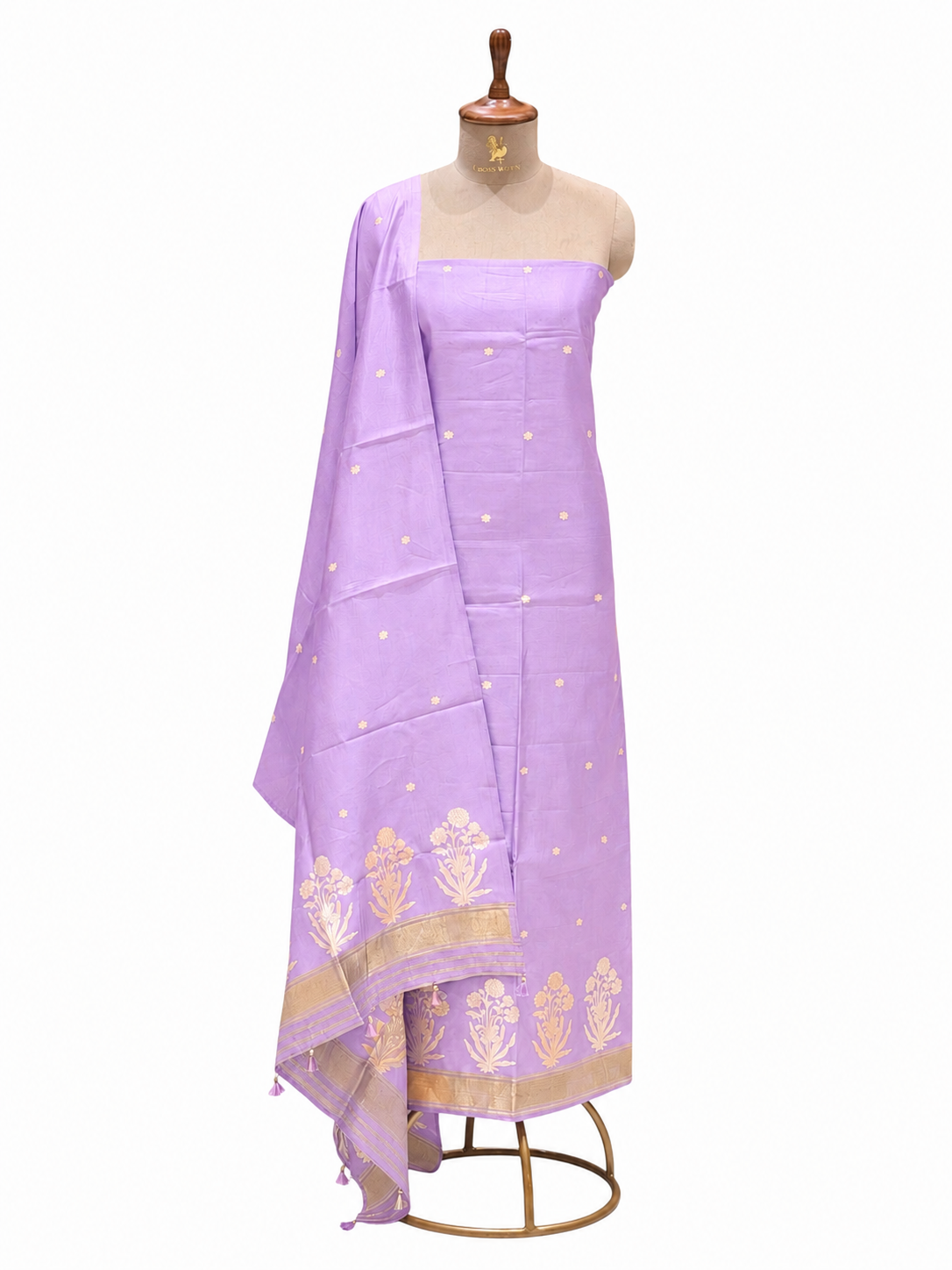 Pastel Lavender Pure Silk Suit Set With Statement Bootas