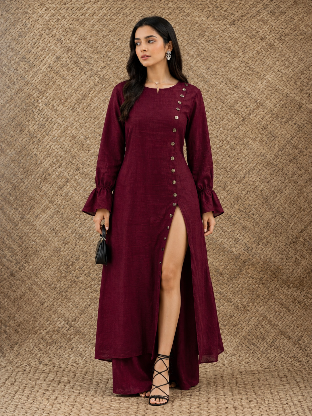Burgundy-Maroon Raw Silk Fabric