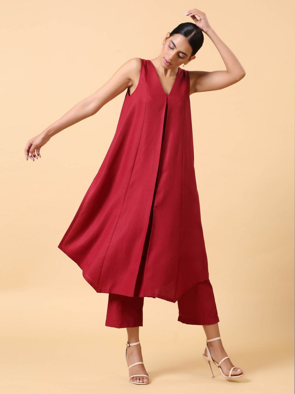 Cherry Red Raw Silk Fabric