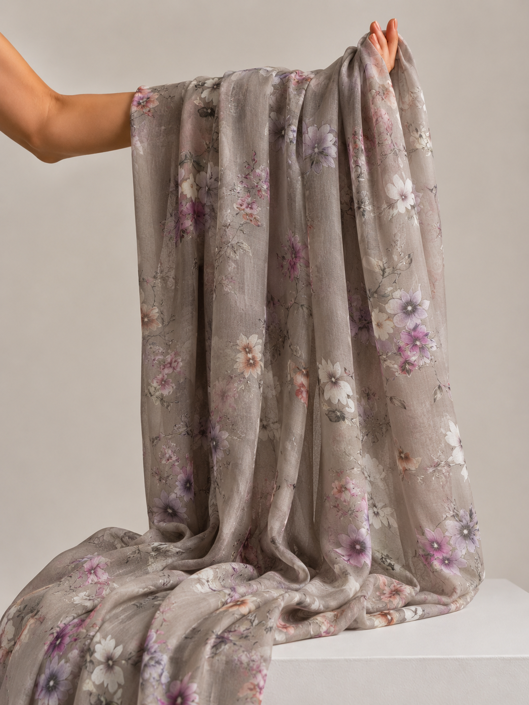 Grey Printed Mul Fabric