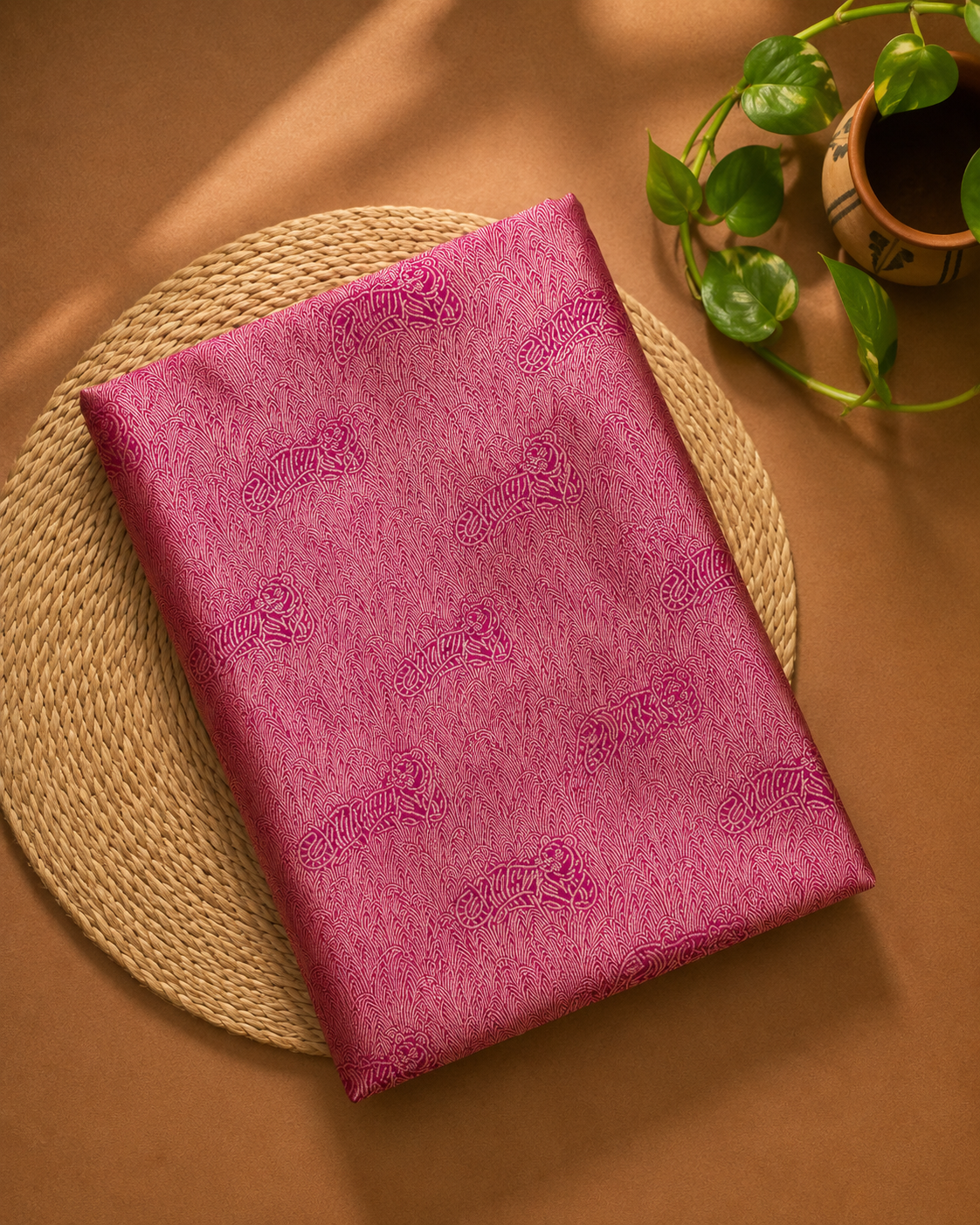 Pink Brocade Katan Silk Handloom Fabric