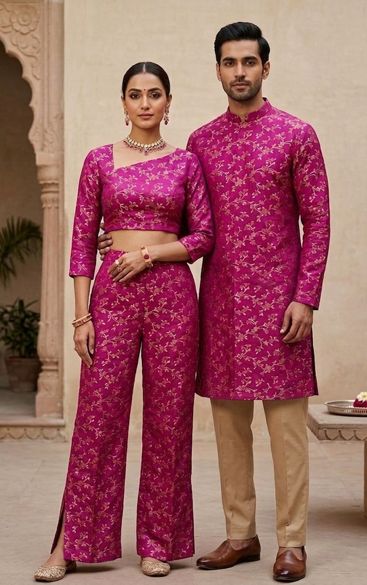 Magenta Meenakari Katan Silk Handloom Fabric