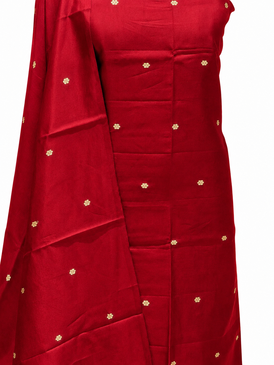 Red Pure Silk Suit Set With Statement Bootas