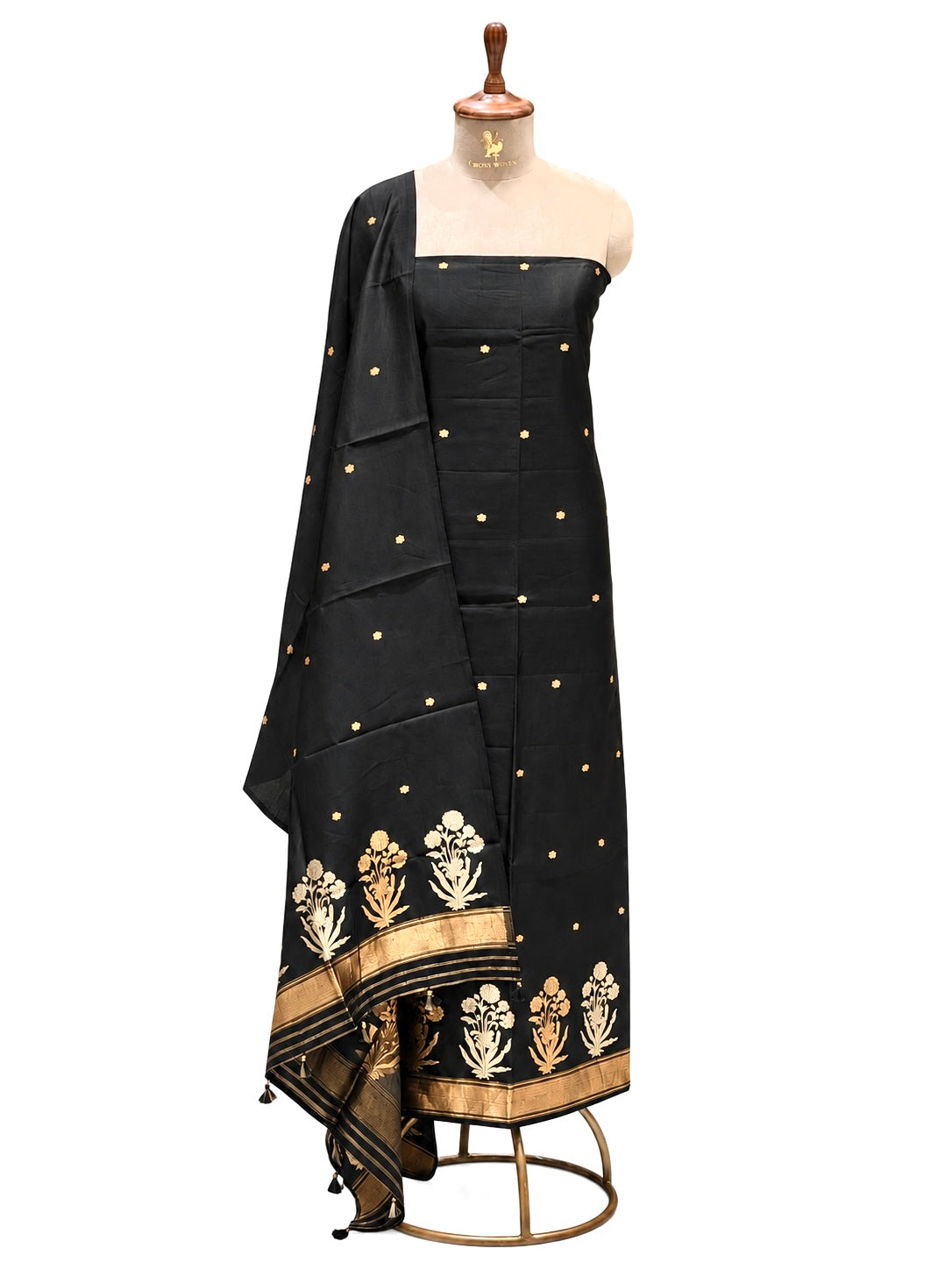 Black Pure Silk Suit Set With Statement Bootas