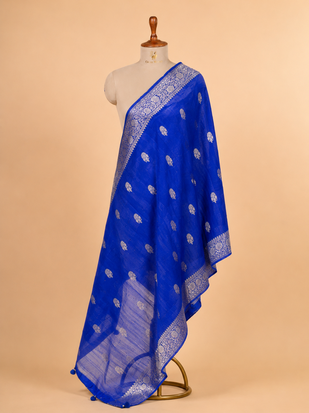 Royal Blue Banarasi Raw Silk Dupatta with Gold Zari Floral Bootis