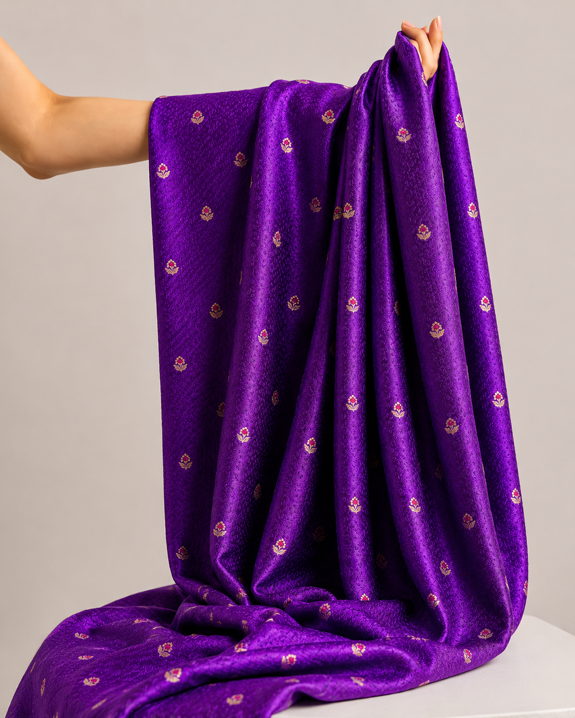 Royal Purple Soft Silk Fabric with Meenakari Zari Floral Bootis