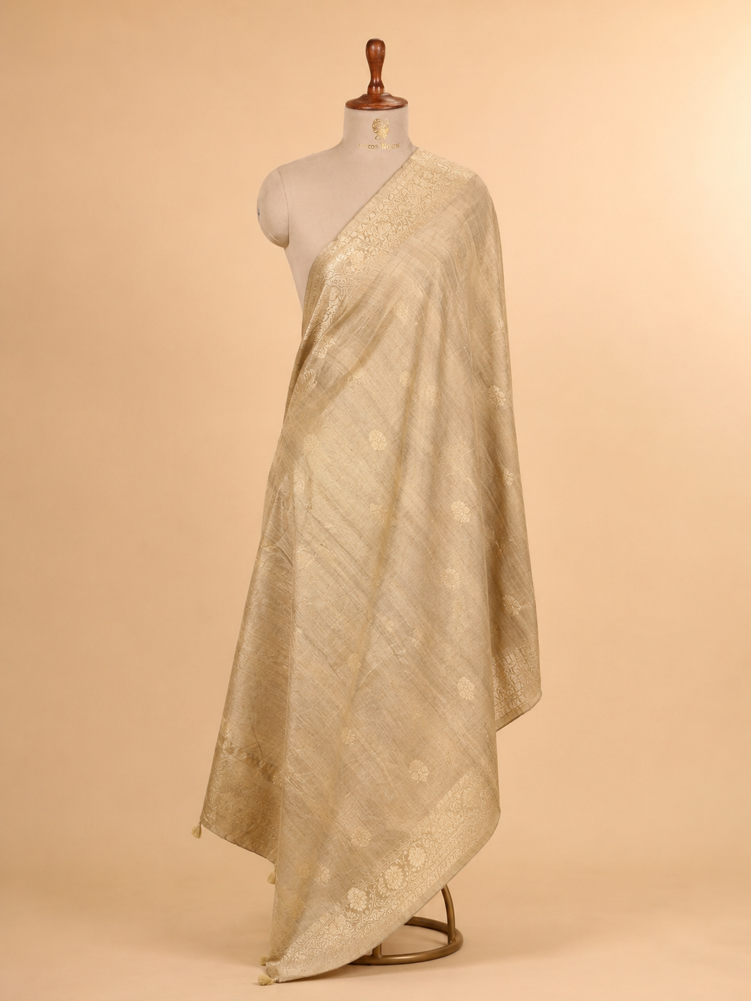 Champagne Gold Banarasi Raw Silk Dupatta with Gold Zari Floral Bootis