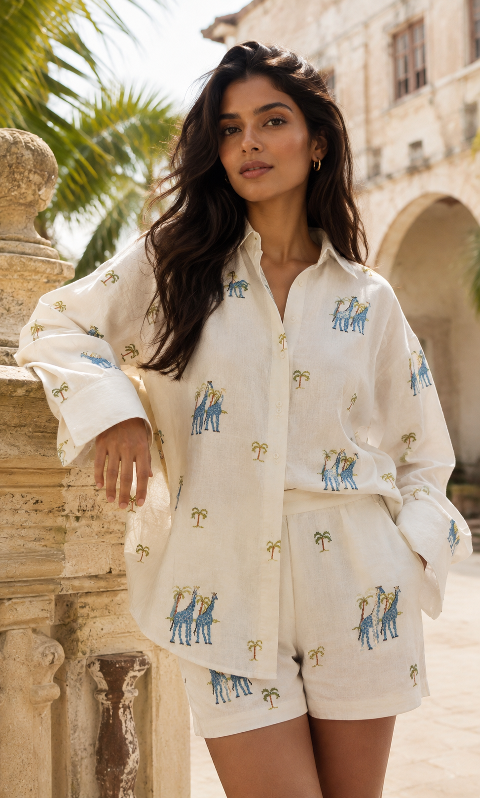 White Mul Fabric with Embroidered Pattern