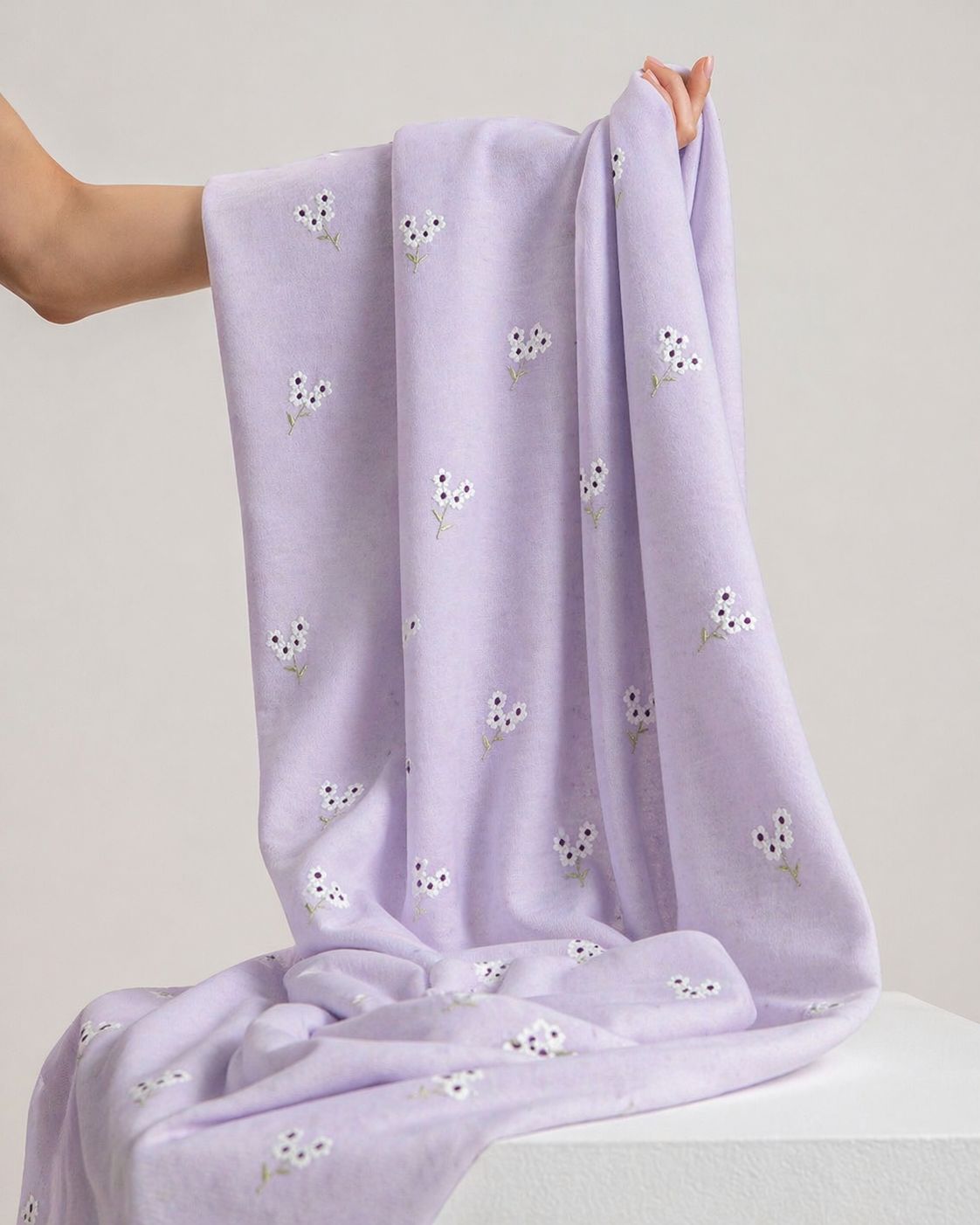 Lavender Mul Fabric with Floral Embroidered Motif